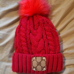 Red Knit Pom-Pom Beanie